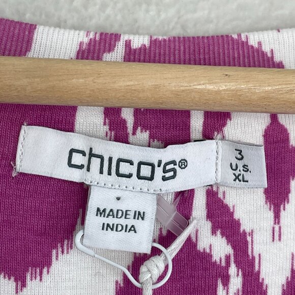 NEW Chicos Womens XL Pima Cotton Ikat Print Shirt V Neck 3/4 Sleeve Tee Top - Picture 3 of 9